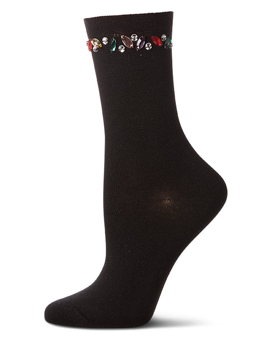 Women's "Tossed Gems" Rayon Blend Fashion Crew Sock : Color: Black