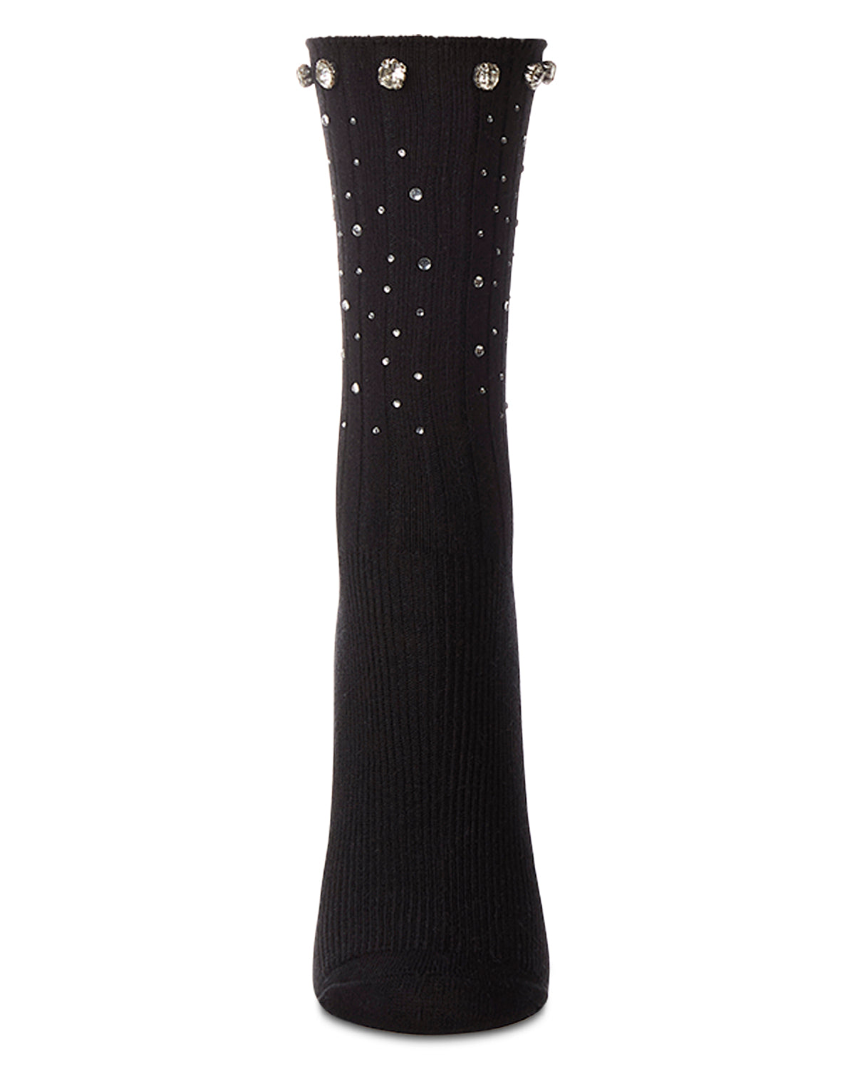 Women's Ribbed Rhinestone Studded Cotton Rich Crew Sock : Color: Black