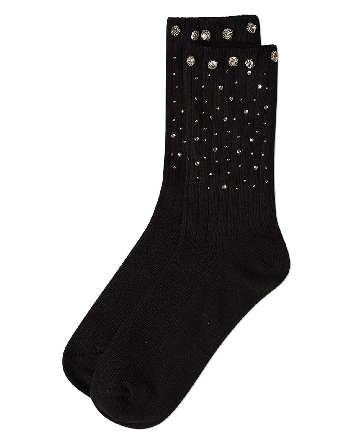 Women's Ribbed Rhinestone Studded Cotton Rich Crew Sock : Color: Black