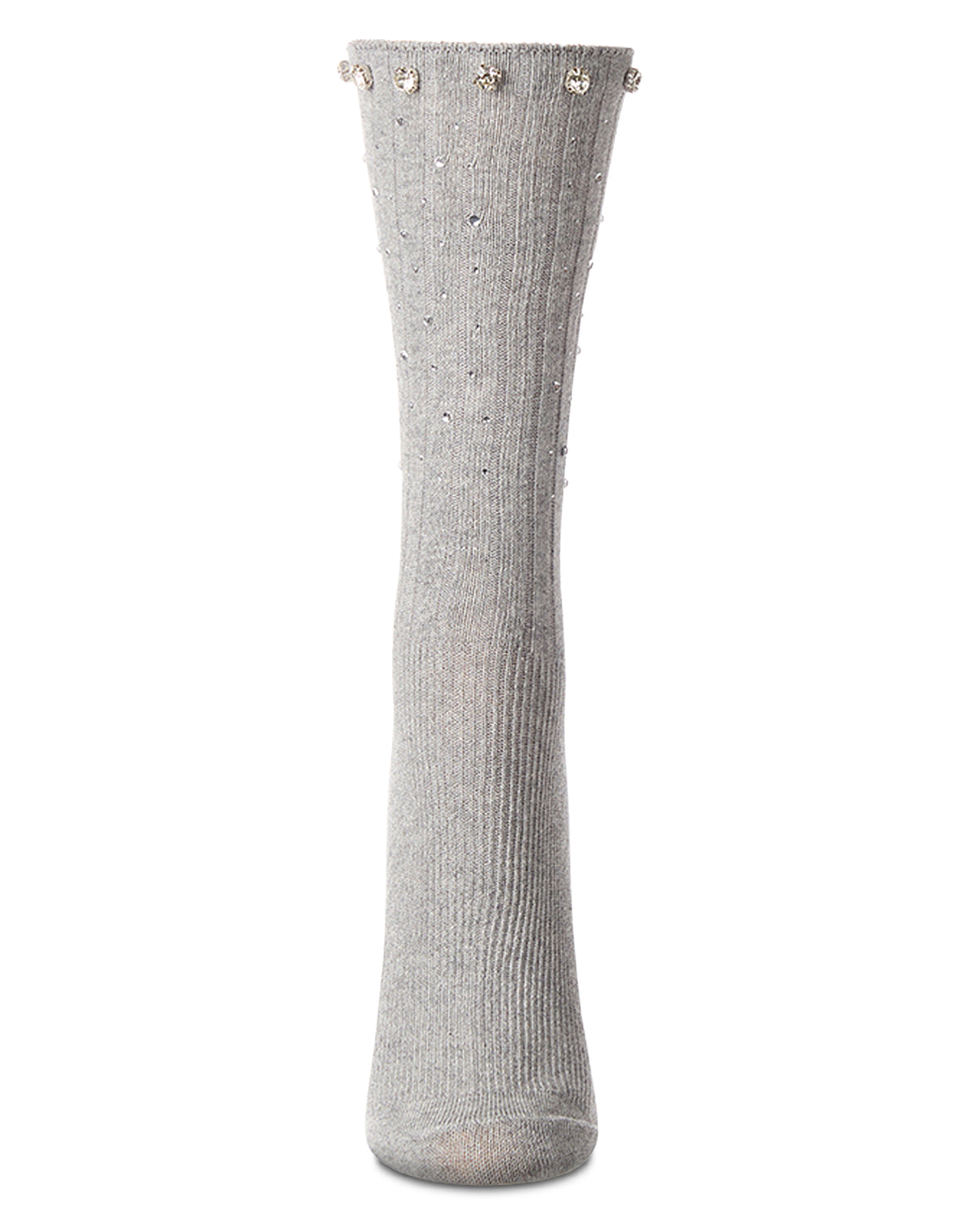 Women's Ribbed Rhinestone Studded Cotton Rich Crew Sock : Color: Black