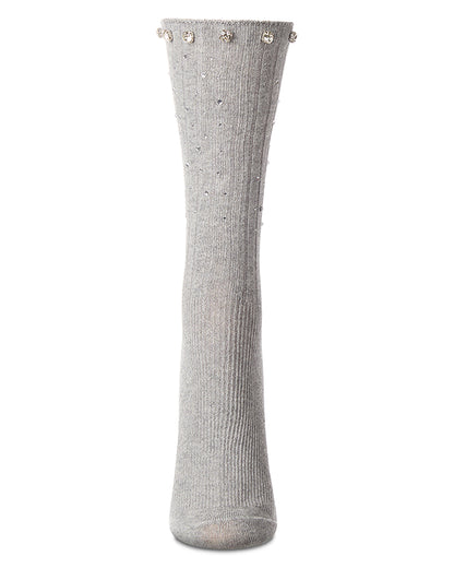Women's Ribbed Rhinestone Studded Cotton Rich Crew Sock : Color: Black