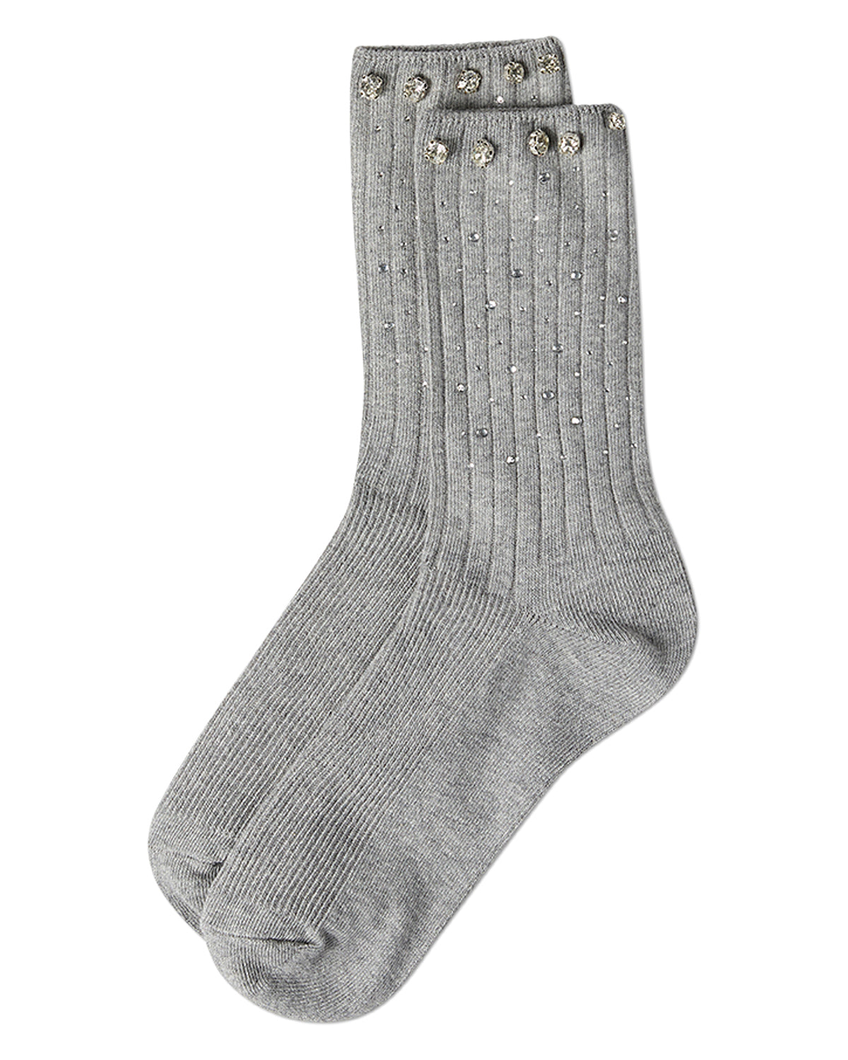 Women's Ribbed Rhinestone Studded Cotton Rich Crew Sock : Color: Black