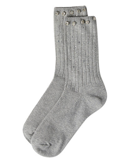 Women's Ribbed Rhinestone Studded Cotton Rich Crew Sock : Color: Black
