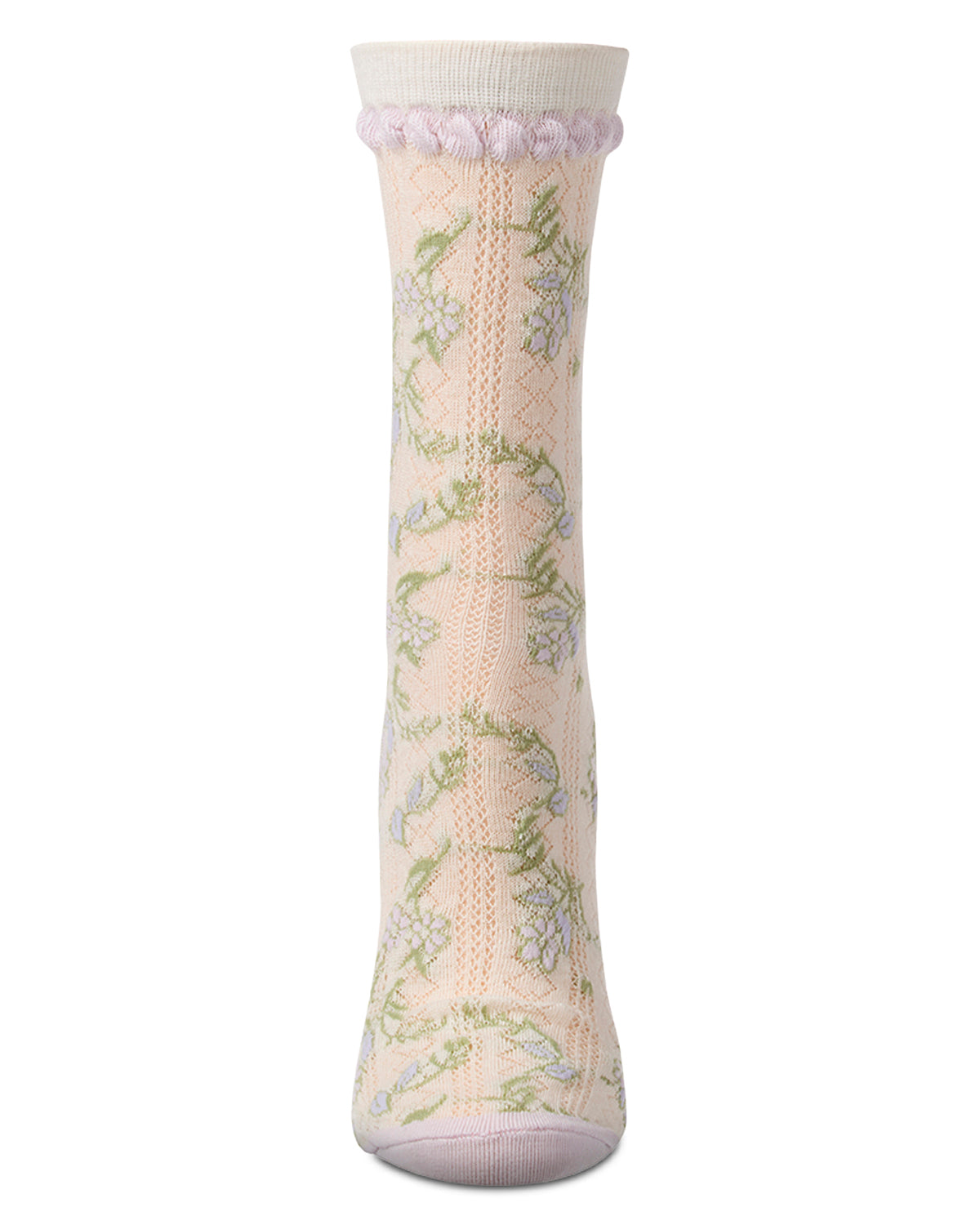 Women's "Pastel Floral Vine" Cotton-Rich Pointelle Crew Sock