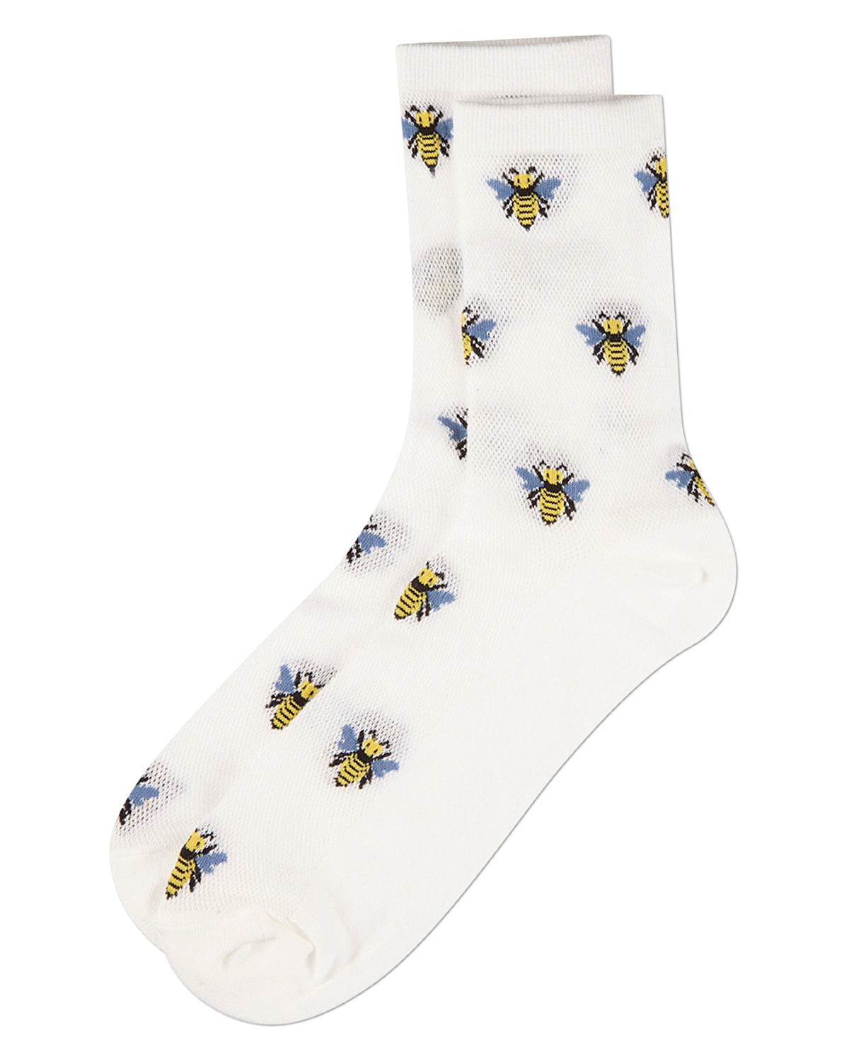 Women's Bee-Themed Mesh Cotton-Rich Novelty Crew Sock
