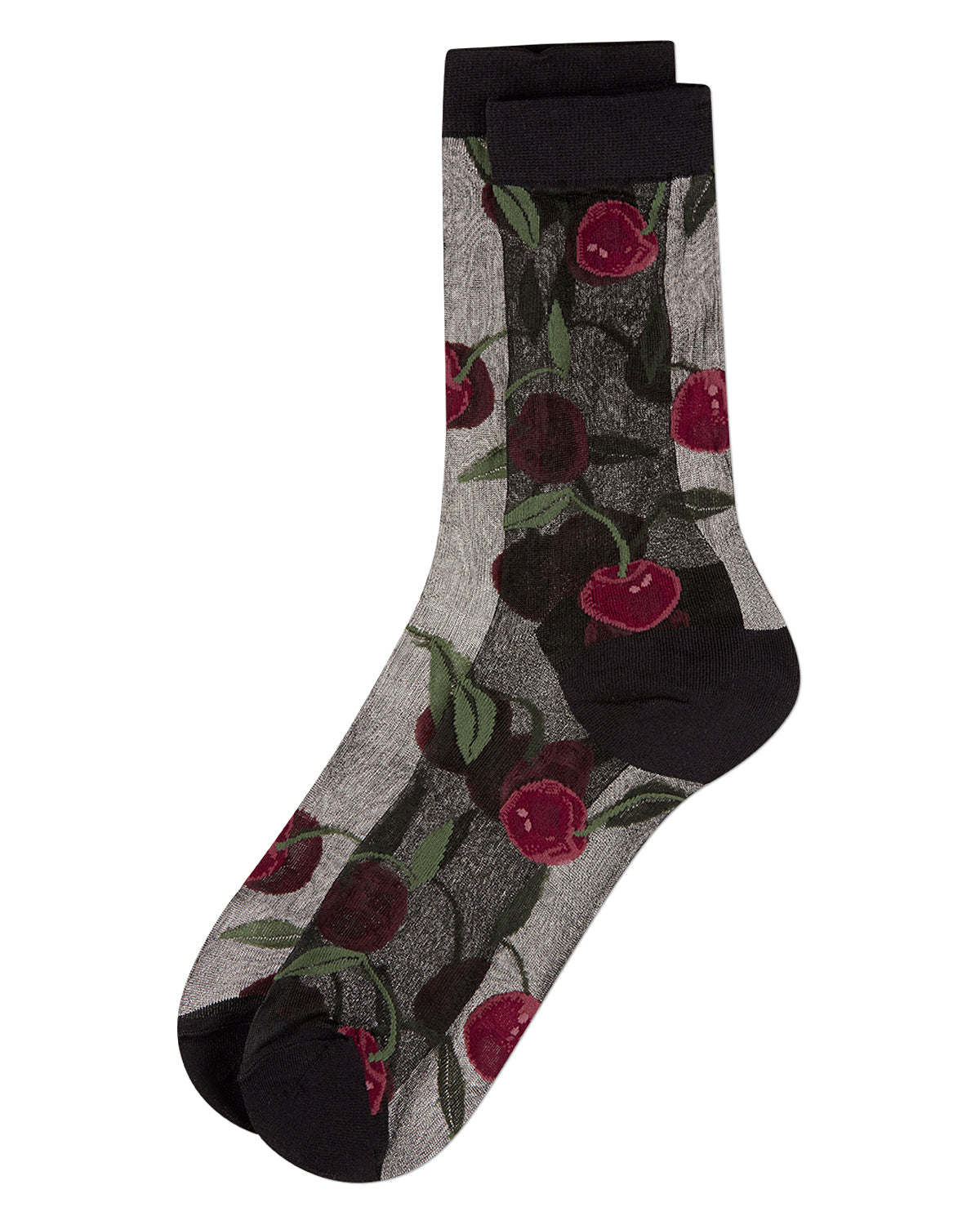 Women's Silky-Sheer Cherry-Themed Fashion Crew Sock