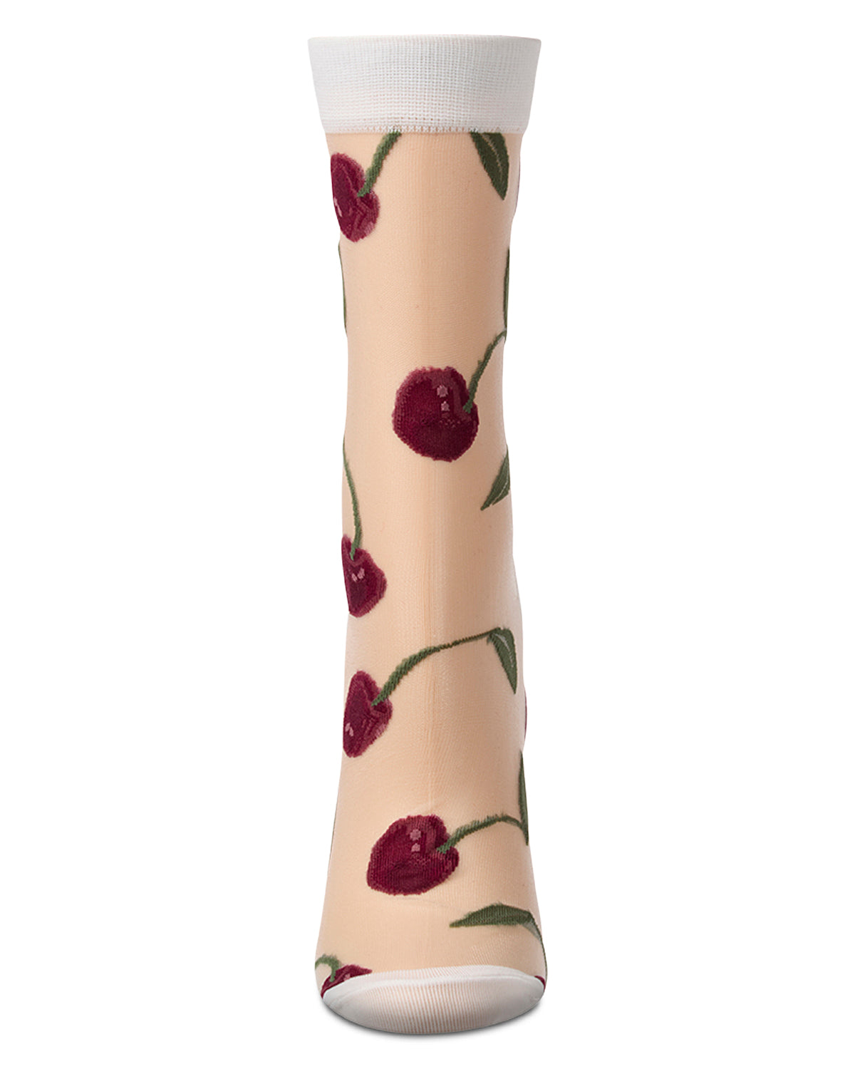 Women's Silky-Sheer Cherry-Themed Fashion Crew Sock