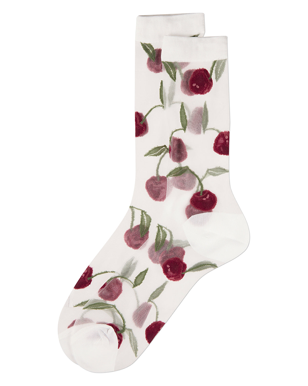Women's Silky-Sheer Cherry-Themed Fashion Crew Sock
