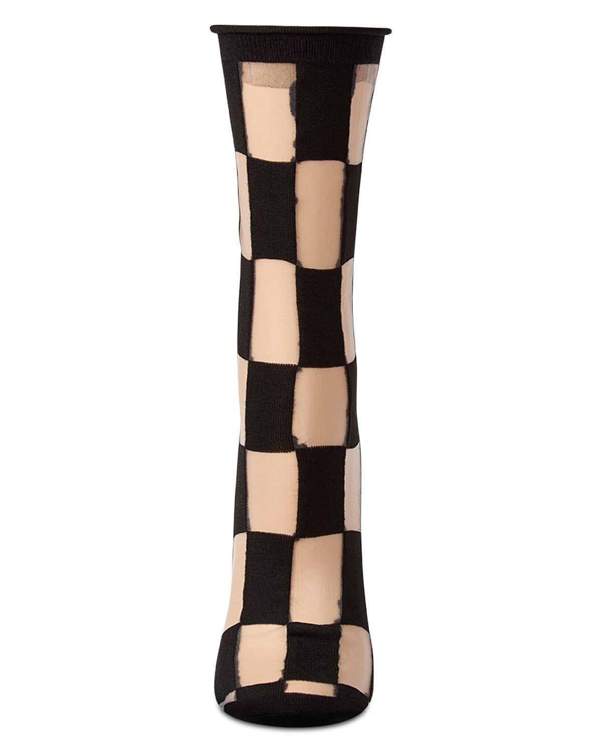Women's Sheer Checkerboard-Pattern Cotton-Blend Crew Sock
