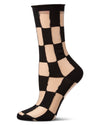 Women's Sheer Checkerboard-Pattern Cotton-Blend Crew Sock