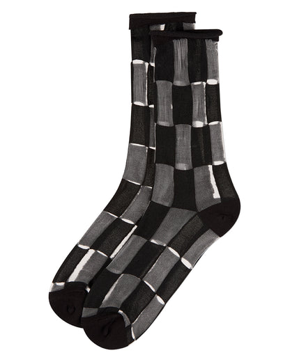 Women's Sheer Checkerboard-Pattern Cotton-Blend Crew Sock