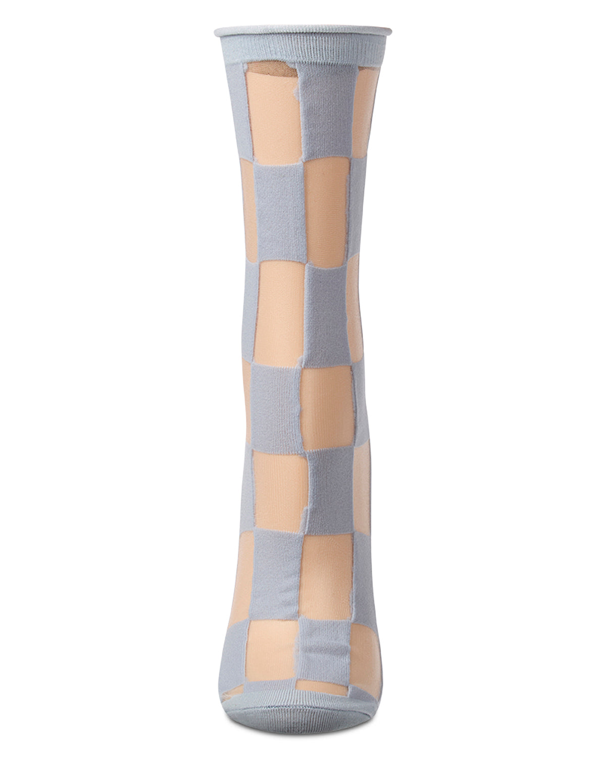 Women's Sheer Checkerboard-Pattern Cotton-Blend Crew Sock