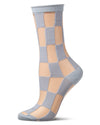 Women's Sheer Checkerboard-Pattern Cotton-Blend Crew Sock