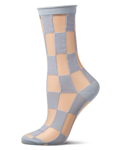 Women's Sheer Checkerboard-Pattern Cotton-Blend Crew Sock