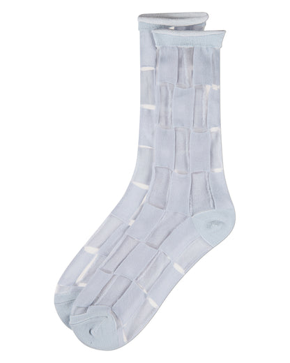 Women's Sheer Checkerboard-Pattern Cotton-Blend Crew Sock