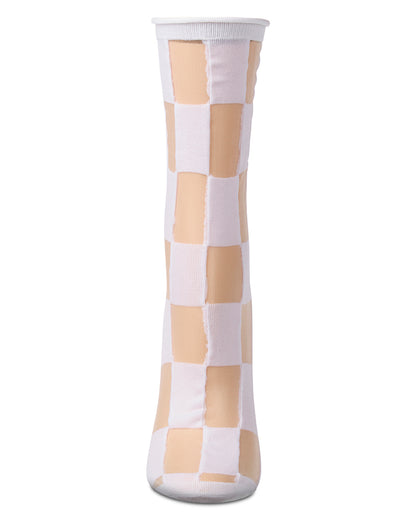 Women's Sheer Checkerboard-Pattern Cotton-Blend Crew Sock