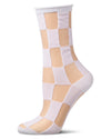 Women's Sheer Checkerboard-Pattern Cotton-Blend Crew Sock