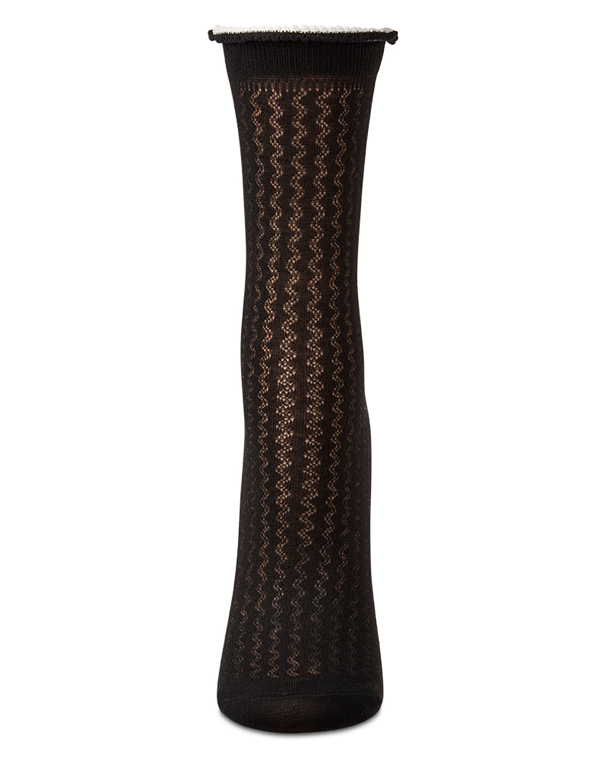 Women's 2-Tone Ruffle-Top Ribbed Fashion Crew Sock