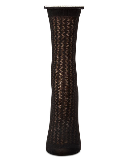 Women's 2-Tone Ruffle-Top Ribbed Fashion Crew Sock