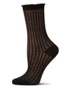 Women's 2-Tone Ruffle-Top Ribbed Fashion Crew Sock