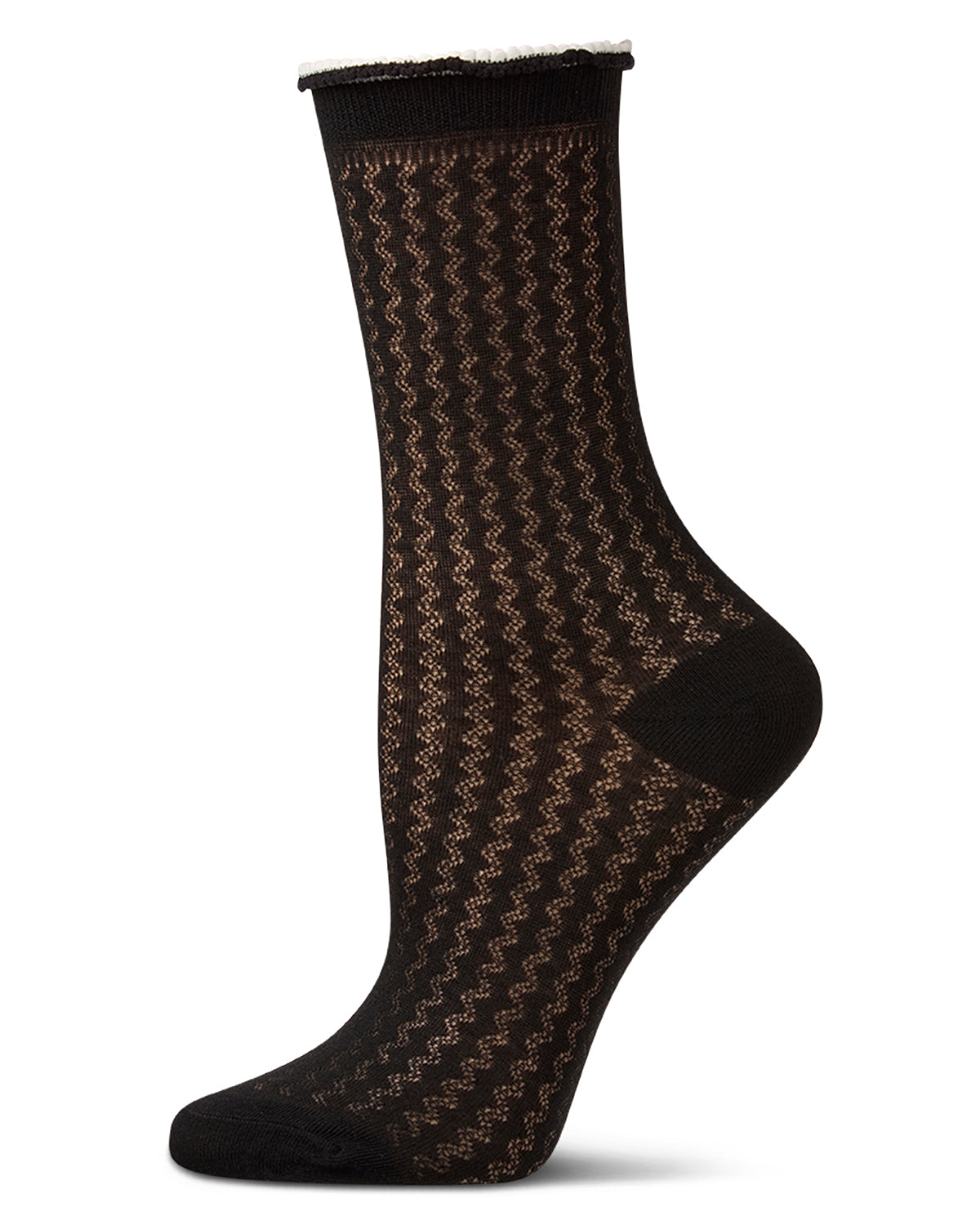 Women's 2-Tone Ruffle-Top Ribbed Fashion Crew Sock