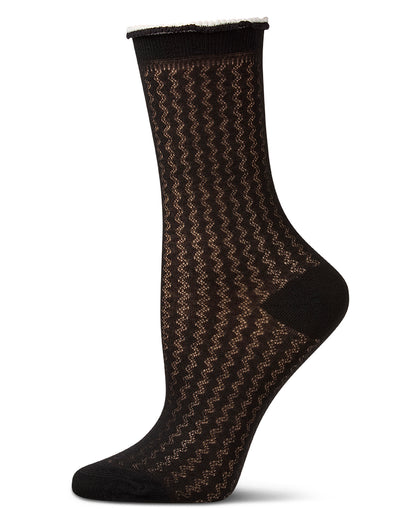 Women's 2-Tone Ruffle-Top Ribbed Fashion Crew Sock