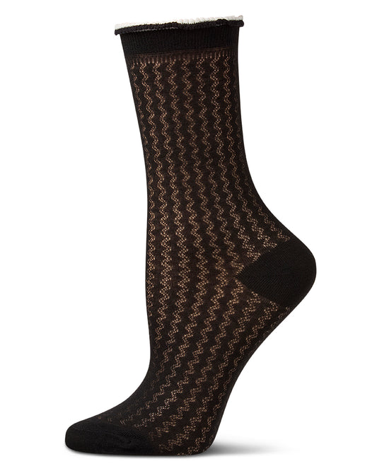Women's 2-Tone Ruffle-Top Ribbed Fashion Crew Sock