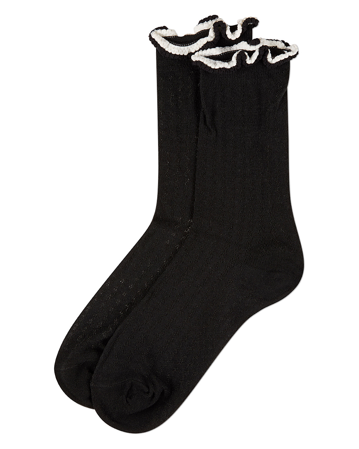 Women's 2-Tone Ruffle-Top Ribbed Fashion Crew Sock