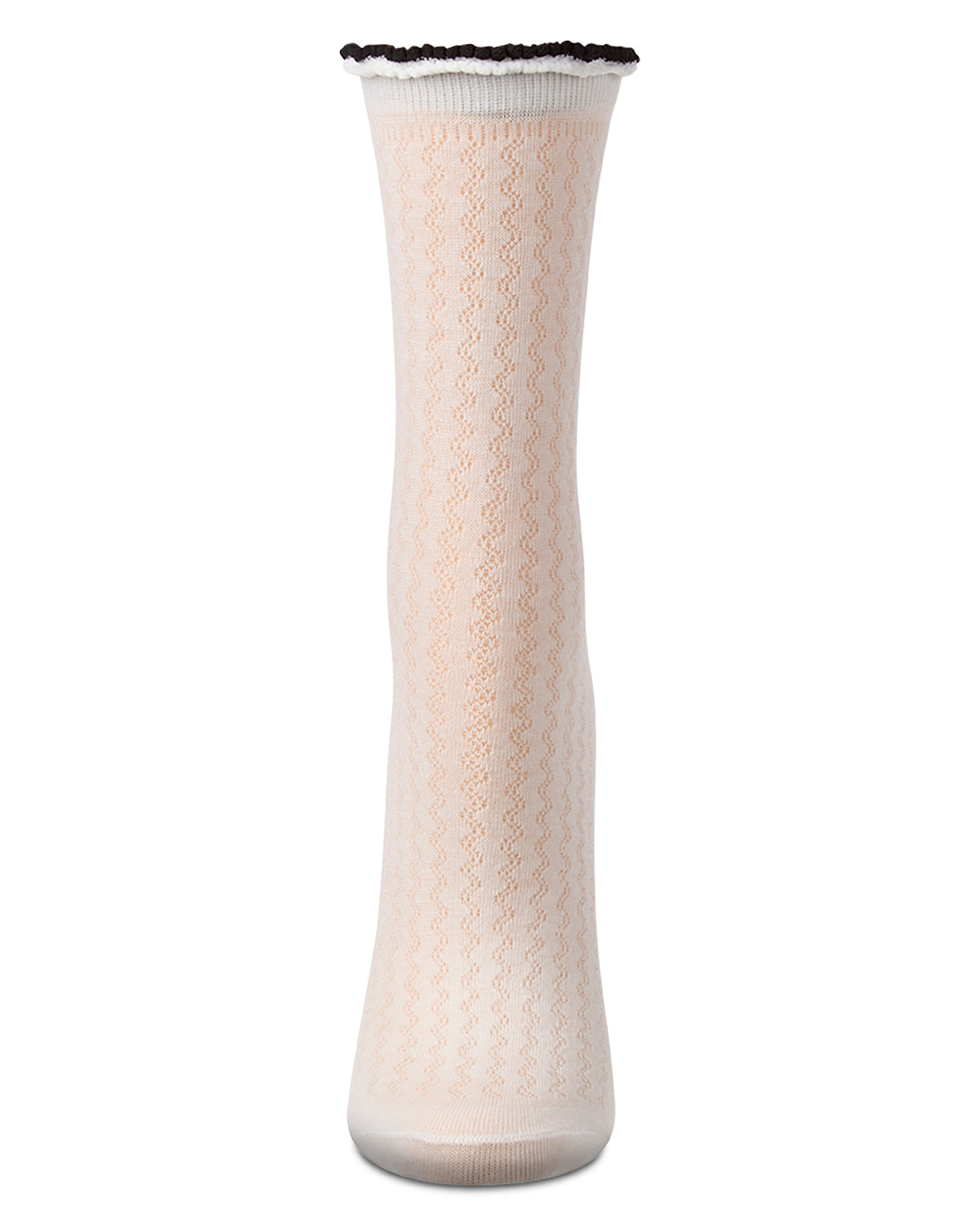 Women's 2-Tone Ruffle-Top Ribbed Fashion Crew Sock