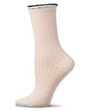Women's 2-Tone Ruffle-Top Ribbed Fashion Crew Sock