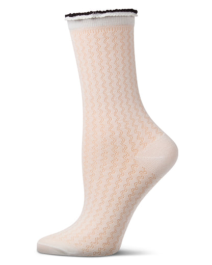 Women's 2-Tone Ruffle-Top Ribbed Fashion Crew Sock