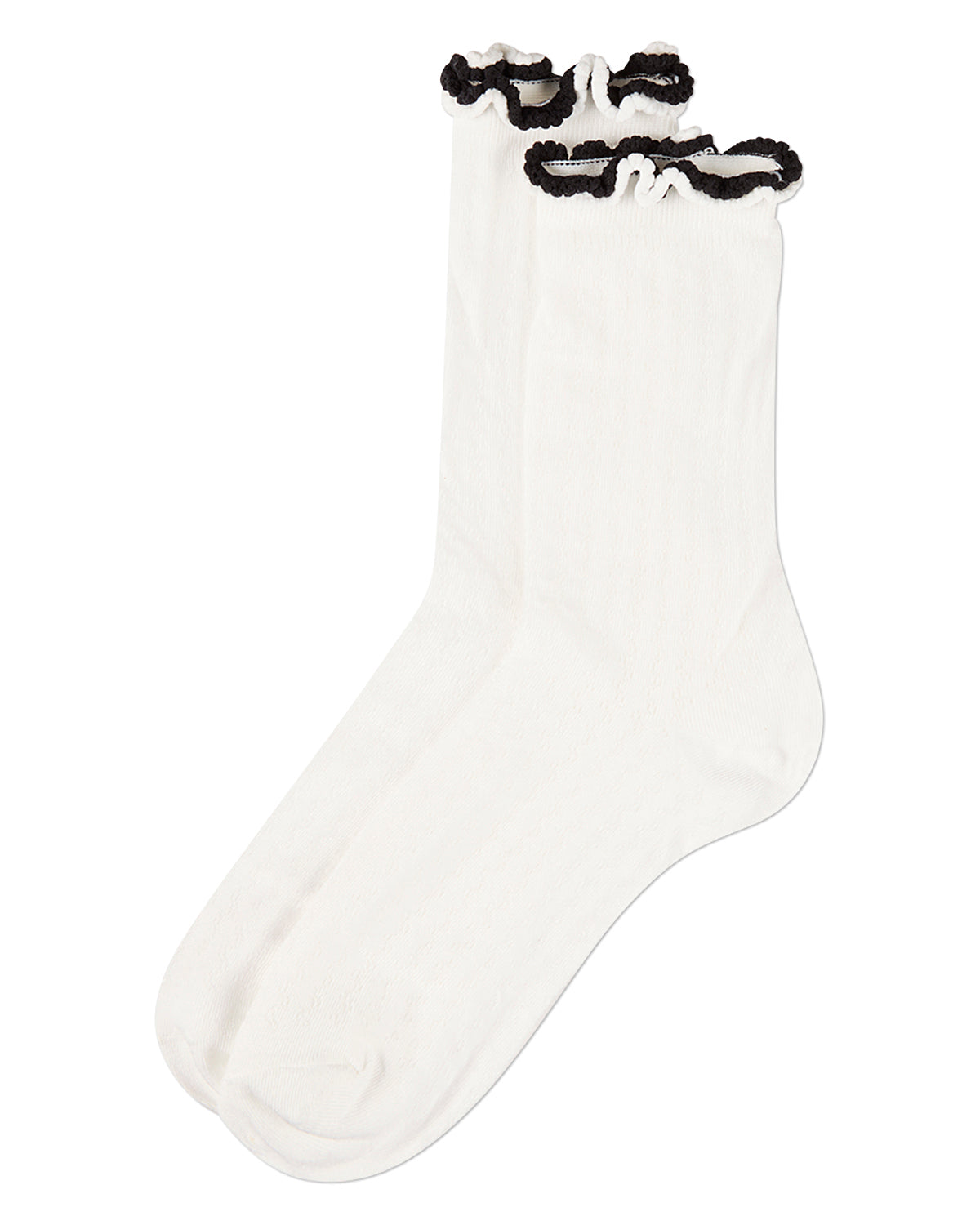 Women's 2-Tone Ruffle-Top Ribbed Fashion Crew Sock