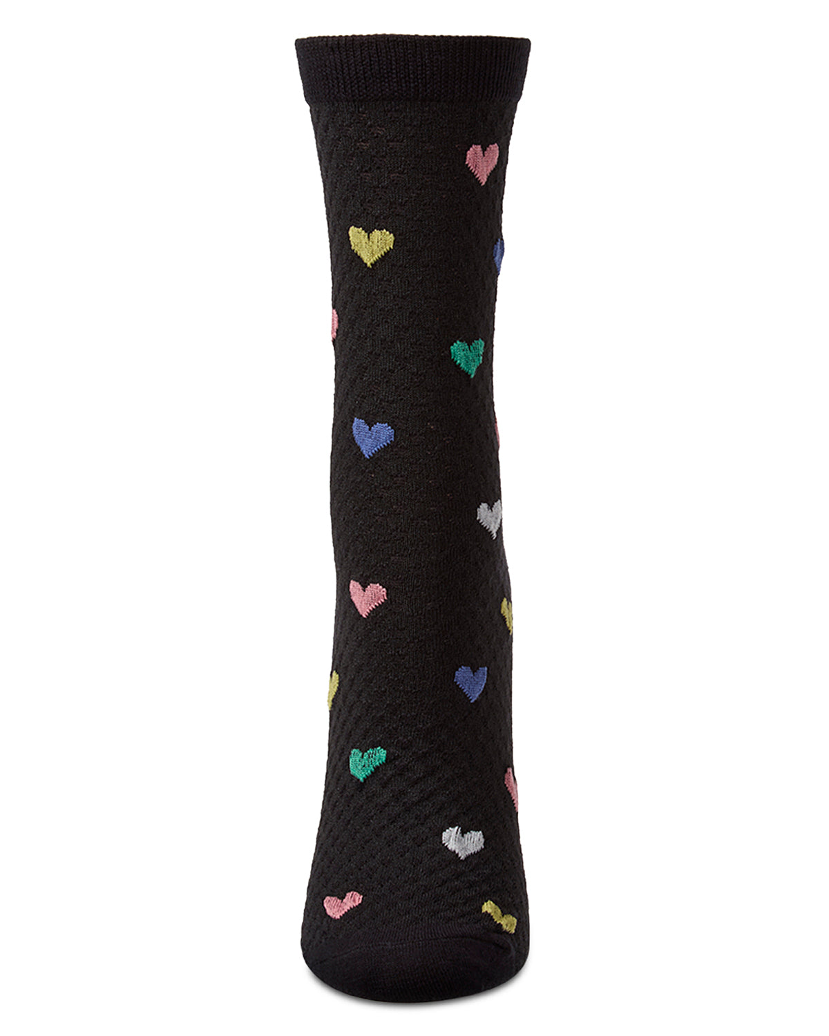 Women's "Colorful Hearts" Cotton-Rich Popcorn-Stitch Crew Sock