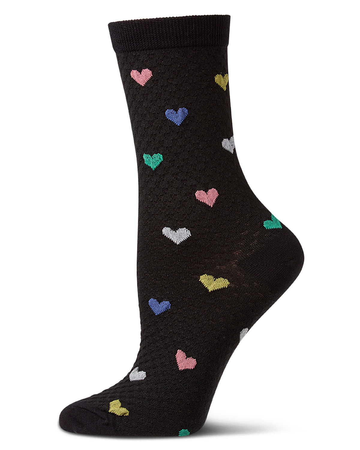 Women's "Colorful Hearts" Cotton-Rich Popcorn-Stitch Crew Sock