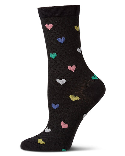 Women's "Colorful Hearts" Cotton-Rich Popcorn-Stitch Crew Sock