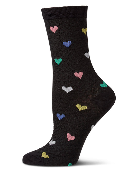 Women's "Colorful Hearts" Cotton-Rich Popcorn-Stitch Crew Sock