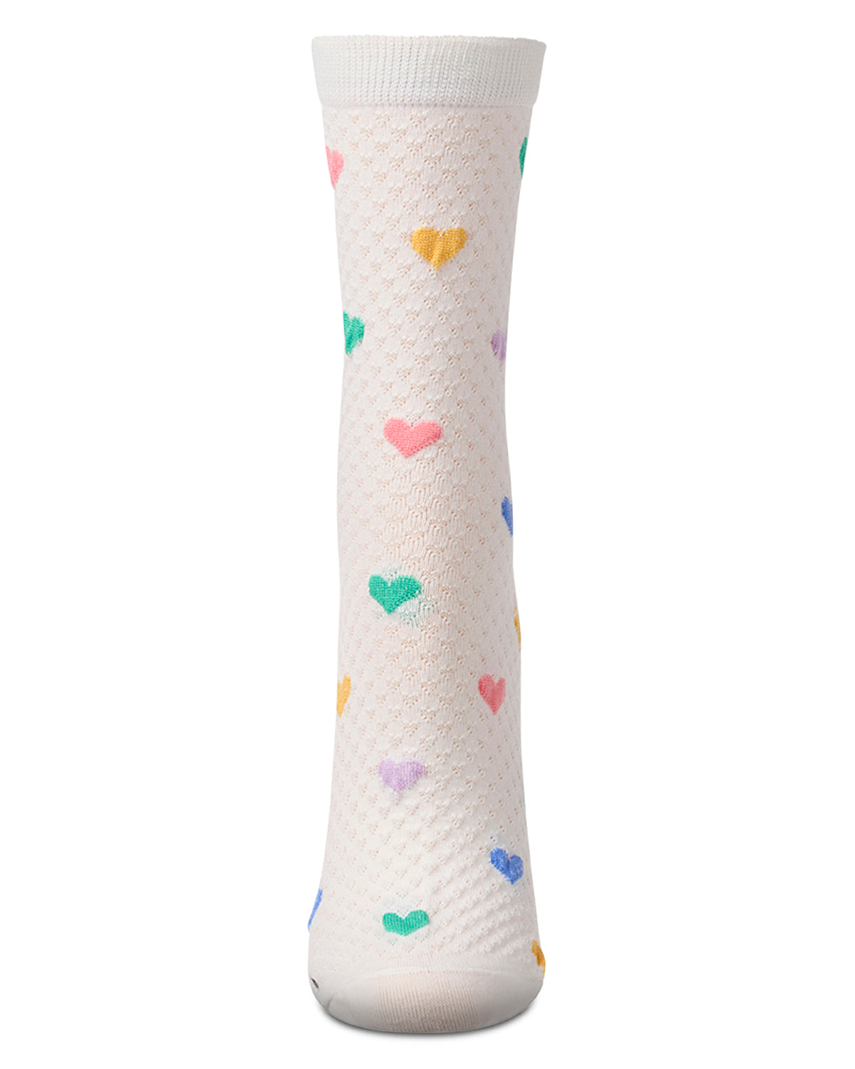Women's "Colorful Hearts" Cotton-Rich Popcorn-Stitch Crew Sock