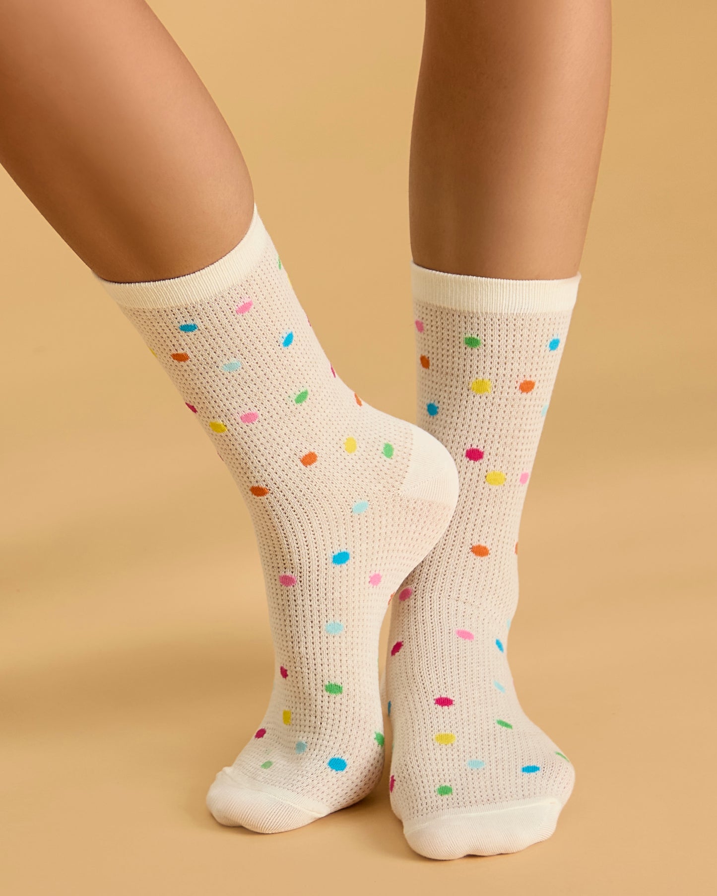 Women's "Colorful Hearts" Cotton-Rich Popcorn-Stitch Crew Sock