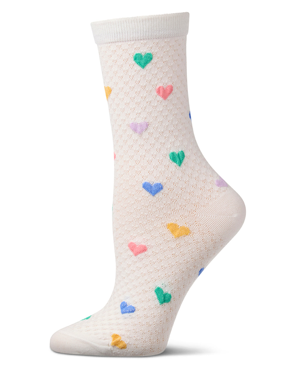 Women's "Colorful Hearts" Cotton-Rich Popcorn-Stitch Crew Sock