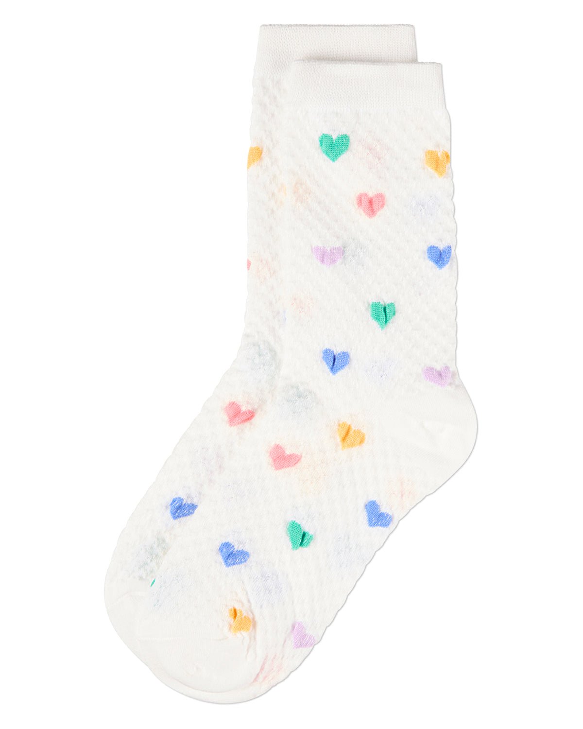 Women's "Colorful Hearts" Cotton-Rich Popcorn-Stitch Crew Sock