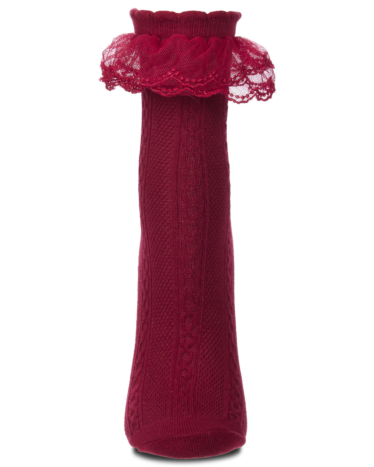 Women's Frilly-Trim Cotton-Rich Cable-Knit Fashion Crew Sock