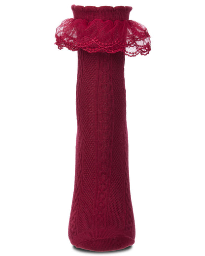Women's Frilly-Trim Cotton-Rich Cable-Knit Fashion Crew Sock