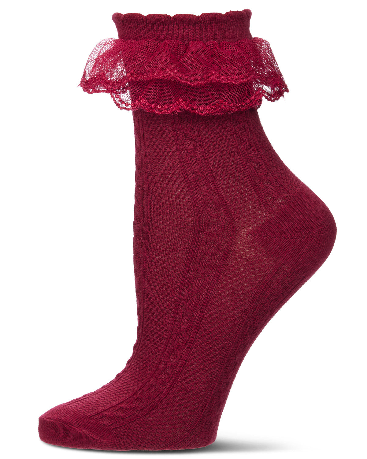 Women's Frilly-Trim Cotton-Rich Cable-Knit Fashion Crew Sock