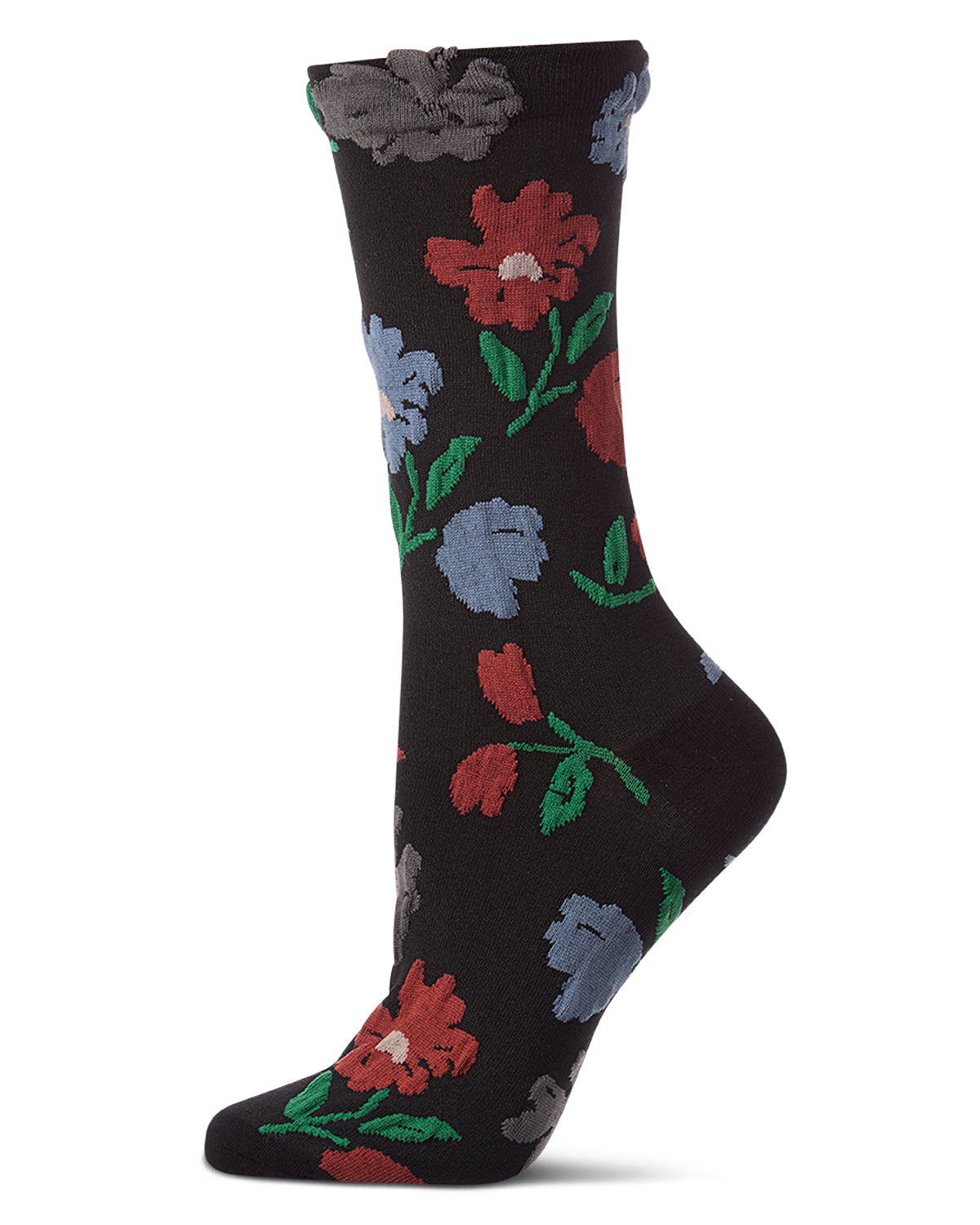 Women's Puckered-Cuff Floral-Print Cotton-Rich Crew Sock