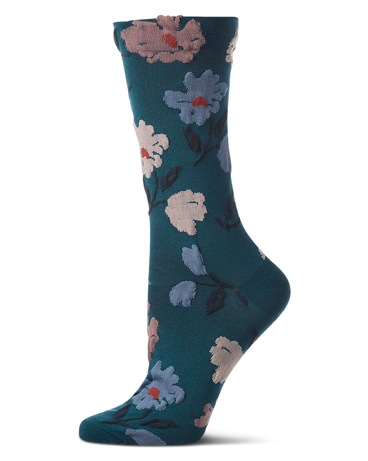 Women's Puckered-Cuff Floral-Print Cotton-Rich Crew Sock