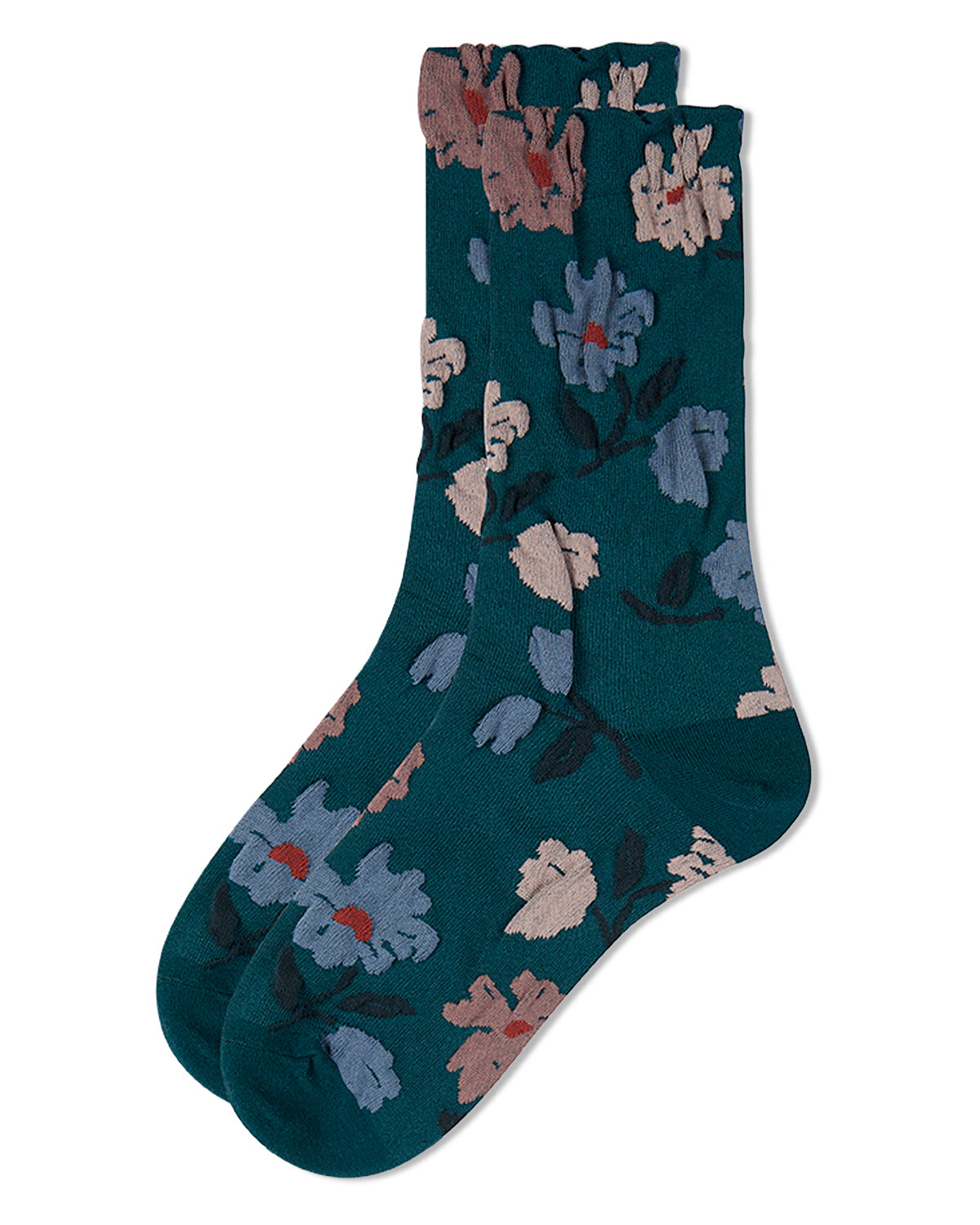 Women's Puckered-Cuff Floral-Print Cotton-Rich Crew Sock