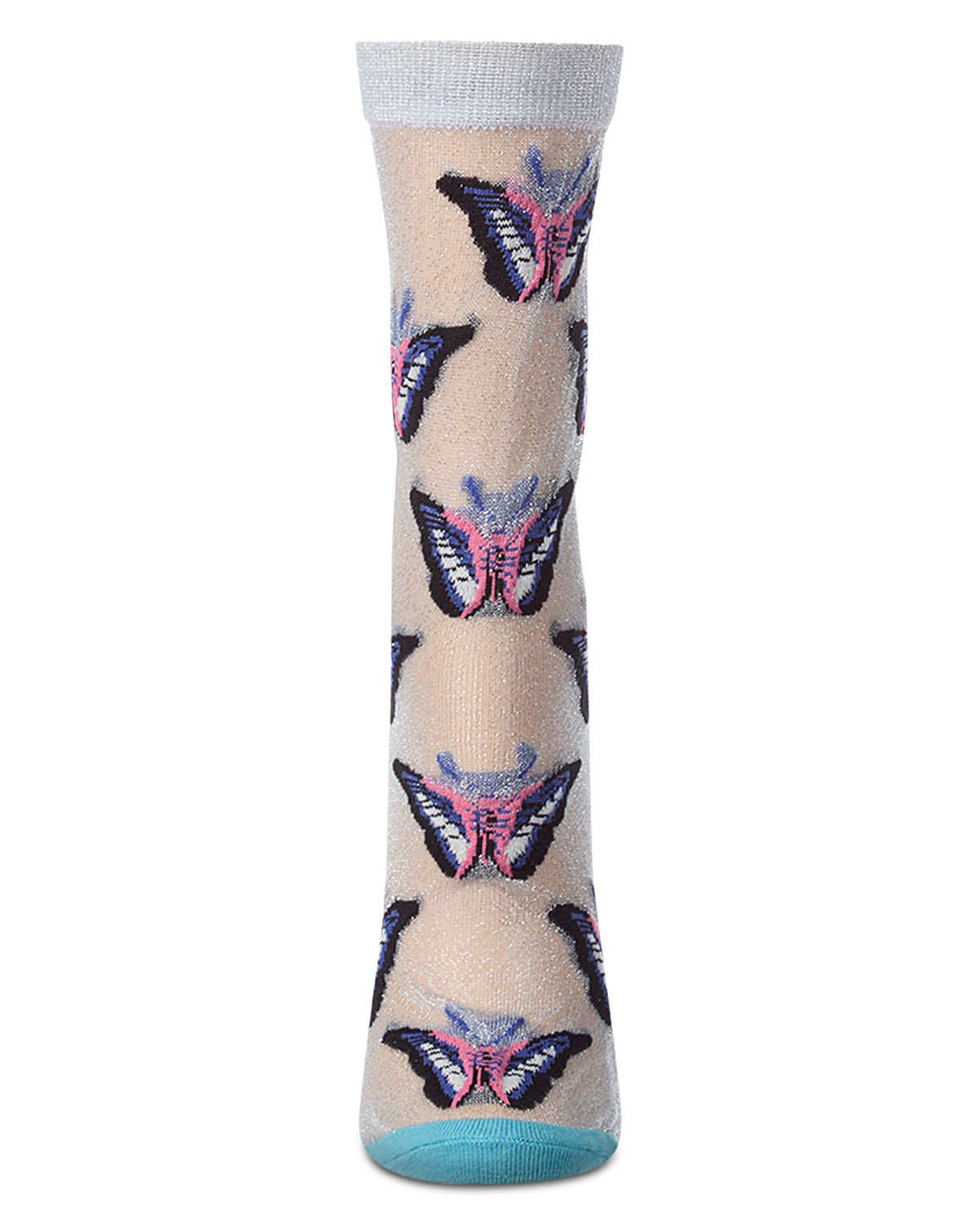 Women's Butterfly-Graphic Metallic Cotton-Blend Sheer Crew Sock