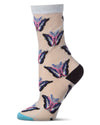 Women's Butterfly-Graphic Metallic Cotton-Blend Sheer Crew Sock