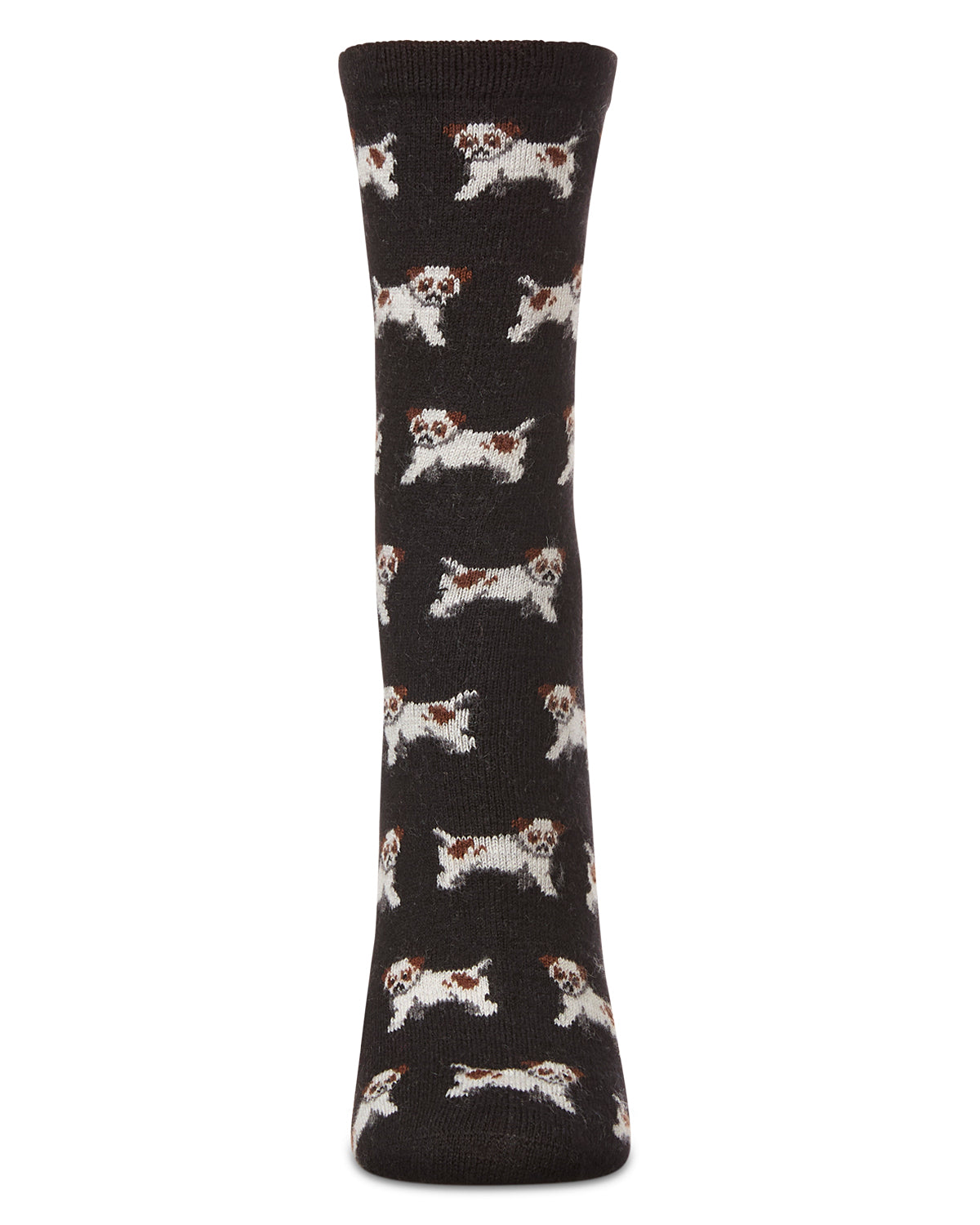 Women's Playful Puppy Dogs Cashmere Blend Crew Sock : Color: Black