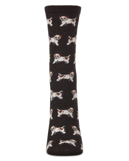 Women's Playful Puppy Dogs Cashmere Blend Crew Sock : Color: Black
